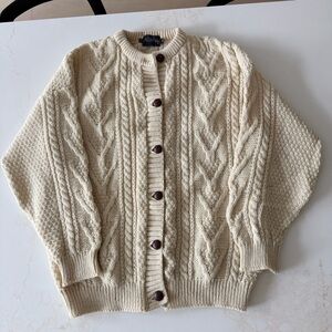 Vintage thick British wool fisherman knit cardigan